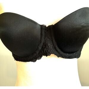 VTG 90s Wonderbra Bra 34B Strapless Black Lace Padded Pushup Underwire Add Cup